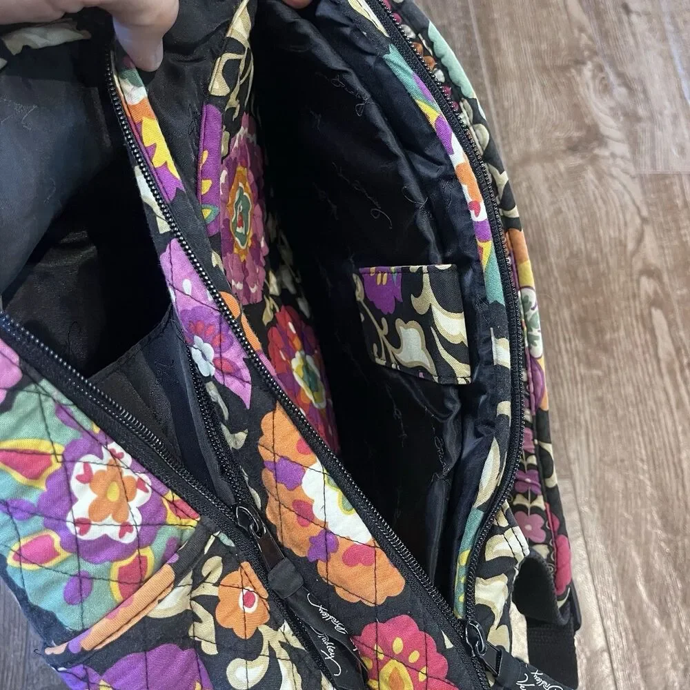 Vera Bradley Retired Suzani Floral Quilted Backpack Black Geometric Bag School